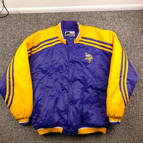Vintage Minnesota Vikings Jacket Puma Bomber Quilted Snap Button Mens Large Y2K